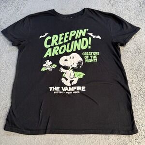 Peanuts Unisex Snoopy Vampire Creepin Around Graphic T Shirt L Black Cotton